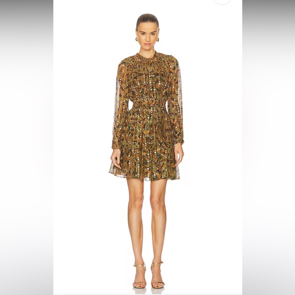 Ulla Johnson Gold and Green Long Sleeve Dress